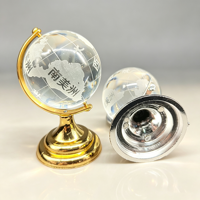 Globe en cristal avec support métallique, gravé au laser et sablé, décoration d'intérieur pour salon ou bureau