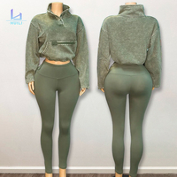 Huili Fabrikant Op maat gemaakte logo French Terry Hoodie & Leggings Set zonder capuchon, Activewear Casual Tweedelig Set Dameskleding