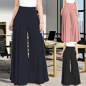 Pantalon droit taille haute décontracté pour femme, style vintage, mode bureau, respirant, anti-plis, fermeture élastique, longueur totale, 100% - Product Image 2