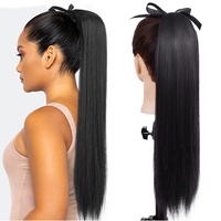 Synthetische Paardenstaart Lange Rechte Natuurlijke Trekkoord Lint Nep Haar Blonde Pony Tail Clip In Extensions Vrouwen Haarstukken