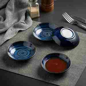 Korean Style <b>Ceramic</b> Round Dish, Underglaze Color Small Dipping <b>Plate</b> for Home Barbecue Vinegar Pickle - Product Image 4