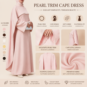 Nuovo Abito Abaya Elegante e Romantico <span class=keywords><strong>con</strong></span> Perle e Mantella per l'Eid Ramadan, <span class=keywords><strong>Maniche</strong></span> <span class=keywords><strong>Lunghe</strong></span>, Autunno-Inverno, per Occasioni Speciali - Product Image 2