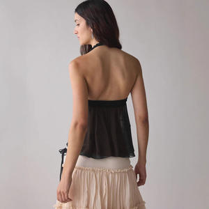 <span class=keywords><strong>2026</strong></span> नई हॉट बिक्री फीता ट्रिम पॉलिएस्टर स्पैन्डेक्स फीता कपड़े शीर्ष महिलाओं के लिए गर्मियों की फसल मीठे और मसालेदार शैली शॉर्ट हैल्टर बनियान - Product Image 3