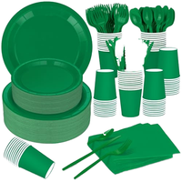 DAMAI Ensemble de vaisselle jetable en papier vert pour fête d'anniversaire, assiettes en papier de 7 et 9 pouces, gobelets, serviettes