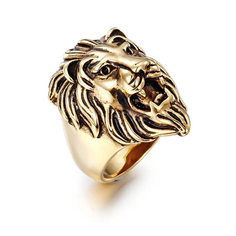 Spiegel poliert Kein Anlauf Edelstahl 18 Karat vergoldet Finger Classic Big Lion Head Ring für Männer