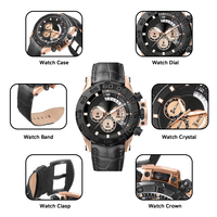 Montre chronographe à quartz japonaise avec logo personnalisé, boîtier en acier inoxydable, bracelet en cuir, montre de luxe pour affaires, étanche, affichage de la date