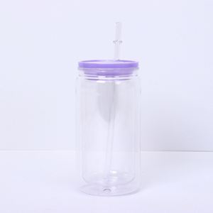 Meilleure Vente : Bocal en Plastique à Double Paroi Anti-Fuite de 16 oz avec Couvercle et Paille pour Usage Quotidien au Bureau et au Travail - Product Image 3