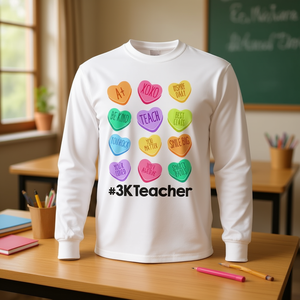 Camiseta de manga larga con corazones de San Valentín para profesores, ropa escolar, 3K Teacher - Product Image 3