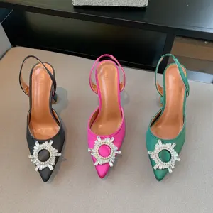 Kadın sandalet yüksek topuklu kristal güneş çiçek sivri burun fincan topuk bayanlar ayakkabı fabrikası doğrudan satış