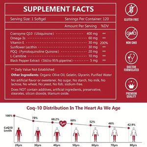 Coenzyme Q10 Softgels d'approvisionnement d'usine de marque privée pour la production d'énergie de santé cardiaque CoQ10 Softgels120pcs - Product Image 4