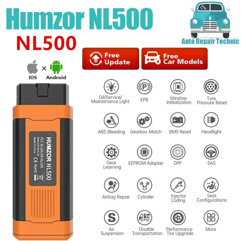 Humzor NL500 Car OBD2 Diagnostic Scanner Tool App Immo Resetting Repair Manager Key Programming Update of Humzor NL400