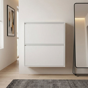Steel <strong>Shoe</strong> <strong>Cupboard</strong> with 2 Layers Tip Out Hidden Design White Metal <strong>Slim</strong> Storage Organizer for Modern Home Corridor Project - Product Image 2