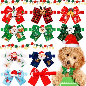 Ensemble de collier pour chien avec nœud papillon de Noël, en polyester doux et réglable, pour petits chiens, style hiver et fêtes - Product Image 1