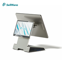 Terminal POS Plegable y Giratorio con Pantalla Dual Android de 15.6"+10.1" (Plateado Champán) para Restaurante y Comercio Minorista, Gran Venta