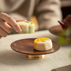 Walnut wood exquisite tea and pastry <b>plate</b>, Chinese-style tall dessert <b>plate</b>, Zen-inspired tall <b>plate</b> for arranging snacks and - Product Image 3