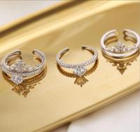 Ensemble de 2 bagues couronne pour femme, superposables, double couche, incrustées de strass, bande ouverte, deux pièces détachables assorties