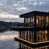 Maison mobile préfabriquée en structure acier, villa de vacances flottante, maison d'été pour station balnéaire lacustre