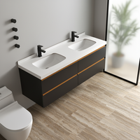 Meuble de salle de bain de grande taille, style moderne, avec deux lavabos en céramique, vasques en bois massif, meubles de salle de bain de haute qualité
