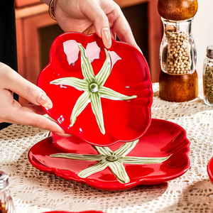 Wholesaler High Quality Ceramic Tomato Plate Ceramic Fruit Plate, <b>Red</b> Plate for Tableware, Dishwasher and <b>Microwave</b> - Product Image 3