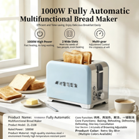 Grille-pain électrique 2 tranches en acier inoxydable de qualité alimentaire, design italien rétro, 1000W, appareil de cuisine