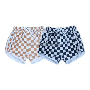 Customized OEM Sports Style Summer Multi Color Plaid Print Kids Shorts Milk Silk Baby Boys Girls Casual Boutique Lace up Shorts
