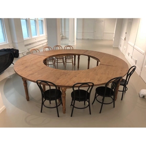 High Quality Best Sale Wooden Joint Fan S Shaped Modern <strong>Pine</strong> Solid Wood Dining Farm <strong>Table</strong> for Rental Event - Product Image 3