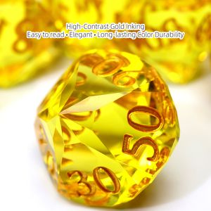 Dés en résine jaune doré DND, ensemble <span class=keywords><strong>de</strong></span> 7 pièces à facettes prismatiques effet soleil, fabricant <span class=keywords><strong>de</strong></span> dés en résine personnalisés - Product Image 3