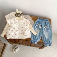 Chaleco Acolchado para Bebé Estilo Francés Chic, Estampado Floral, Cálido, con Cintura Ajustada, Elegante, Conjunto de Chaleco para Niños