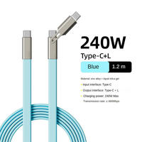 Cable de Carga Rápida 2 en 1 de Aleación de Zinc de Alta Velocidad, 240W, Cable de Datos PD de Silicona Líquida, Tipo C, USB, para Teléfono Móvil y Tableta