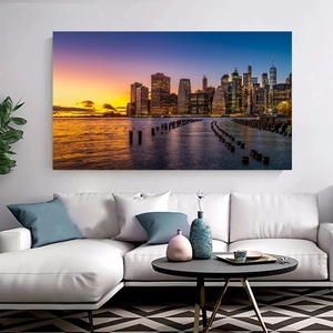 Abstract Landscape Wall Canvas Print Poster ,New York City Sunset Canvas Art Modern Skyline Wall <strong>Decor</strong> For Living <strong>Romm</strong> - Product Image 3