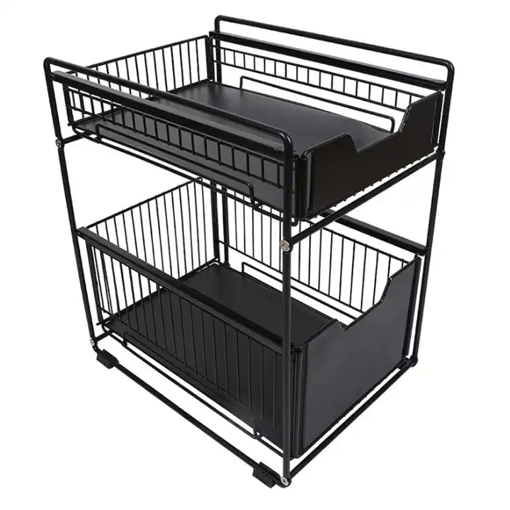 Retractable Steel Shelf 2-Tier Under Sink Cabinet Sliding Basket