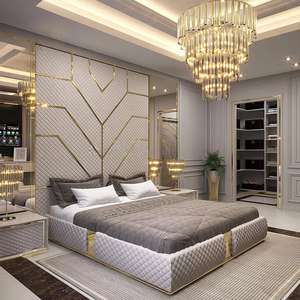 Pannelli di Sfondo di Lusso per Letto King Size, Set Camera da Letto di Alta Gamma, Mobili Italiani per Camera da Letto, Letto Imbottito in Tessuto - Product Image 2