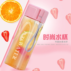 500ml créatif été haute capacité bouteille d'eau Simple Transparent carré en plastique mat <span class=keywords><strong>tasse</strong></span> d'eau étanche femmes pratique <span class=keywords><strong>tasse</strong></span> - Product Image 1