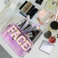 Fermeture à glissière cosmétique transparente en PVC à la mode pour sac de toilette à paillettes poignée pochette de maquillage holographique irisée pour salle de bain