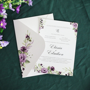 Invitation de <span class=keywords><strong>mariage</strong></span> française personnalisée en papier scintillant avec motif floral violet, carte RSVP et enveloppe - Product Image 5