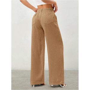 Pantalon large pour femme FOXA, taille mi-haute, cordon de serrage, décontracté, long, avec poches, tissu tricoté respirant - Product Image 2