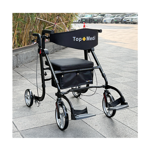 Déambulateur à quatre roues homologué CE avec siège, cadre pliable en aluminium pour un transport facile - Product Image 1