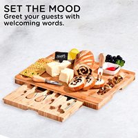 Planche à Fromage Multifonctionnelle en Bambou, Ensemble de Plateaux et Ustensiles à Fromage, avec Tiroirs Coulissants Cachés