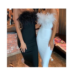 <span class=keywords><strong>Vestito</strong></span> da sera da donna in piuma per feste <span class=keywords><strong>con</strong></span> abito da sera avvolto in glutei abiti aderenti Sexy - Product Image 1