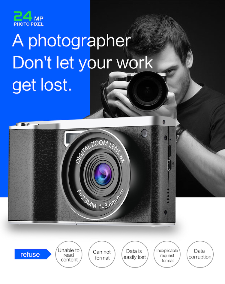 Professional SLR Digital Camera 4 inch Touch Screen Display 24 Million Pixels Kids Camera 4K Digital with Wide Angle Lens