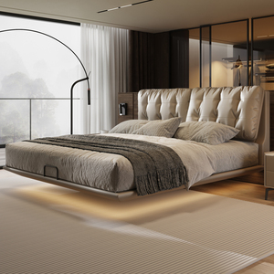 <span class=keywords><strong>Lit</strong></span> en cuir <span class=keywords><strong>suspendu</strong></span> minimaliste italien <span class=keywords><strong>Lit</strong></span> double de luxe haut de gamme pour chambre principale Mariage - Product Image 1