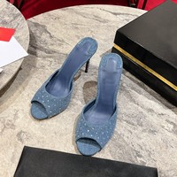 Escarpins de créateur pour femme, mules à talons fins, sandales à bout ouvert, nouvelle collection été, avec fermeture sexy à enfiler
