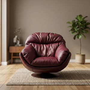 Modern Egg Chair Genuine Leather Burgundy Solid Back Revolving Living Room Furniture Metal Legs Home Decor - Product Image 2