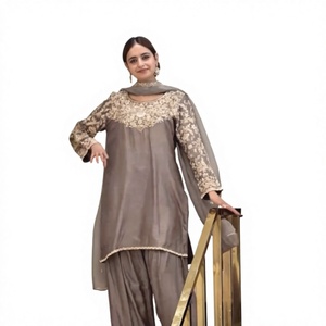 Nouvelle tenue Salwar en soie Chinon pour femme, broderie de 3 mm, travail de codage-Dori, dentelle fantaisie, longueur au sol - Product Image 1