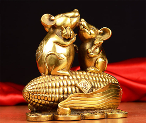Decoración Fengshui, estatuilla de rata paragolpes China para el maíz y los lingotes chinos y cetro <span class=keywords><strong>Ru</strong></span> Yi - Product Image 3