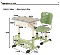 Ensembles de chaises et tables de classe scolaire modernes, structure métallique, hauteur réglable, bureau en bois, mobilier scolaire durable et écologique pour