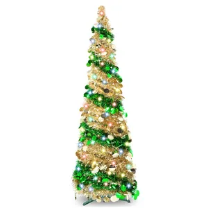 Cây Tinsel Giáng Sinh Bật Lên 5 Feet Với 50 Đèn Màu Đèn Trang Trí Cây Giáng Sinh Được Thắp Sáng Sẵn Bóng Trang Trí Hoạt Động Bằng Pin