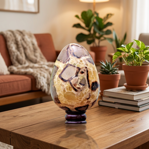 Huevo de Cristal de Jaspe Septariano Natural Pulido al por Mayor con Base de Madera, Decoración Feng Shui para el Hogar, Coleccionable - Product Image 2