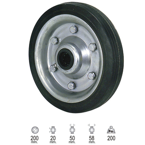 Ruota Industriale in Gomma Nera Senza Asse 200 mm. - Product Image 1