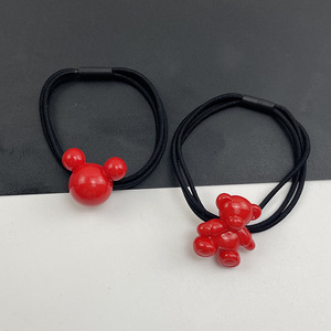 Coletero de alta elasticidad de 5 cm de diámetro con forma de oso rojo, corazón, estrella, Mickey y conejo para niños y adultos, uso diario - Product Image 2